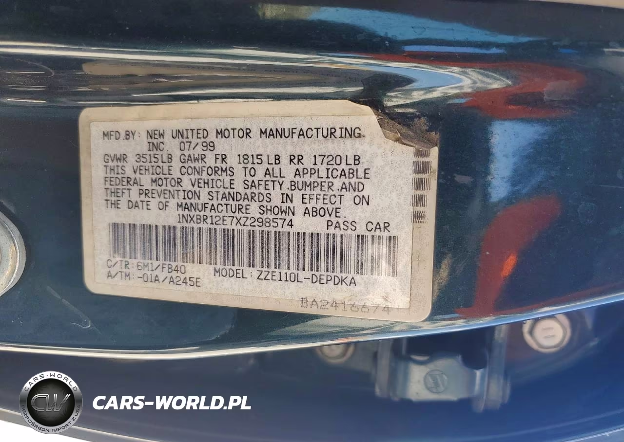 1999 Toyota Corolla Ve VIN:1NXBR12E7XZ298574 - 12