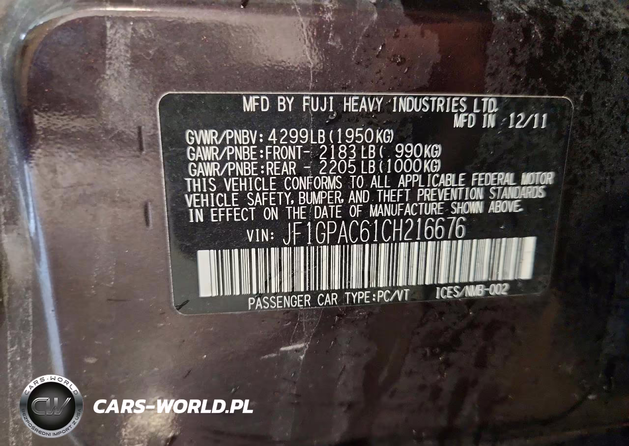 2012 Subaru Impreza Premium VIN:JF1GPAC61CH216676 - 13