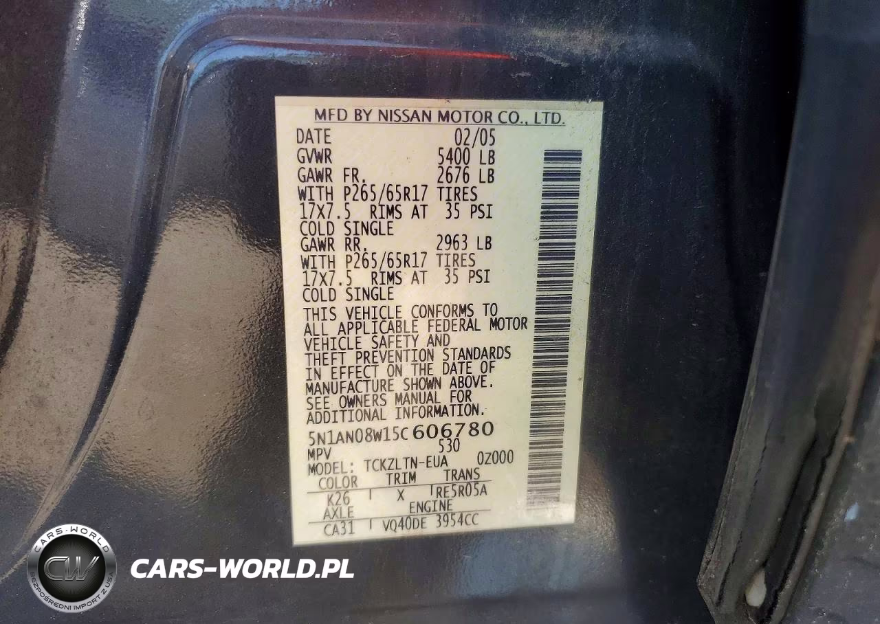 2005 Nissan Xterra S VIN:5N1AN08W15C606780 - 13