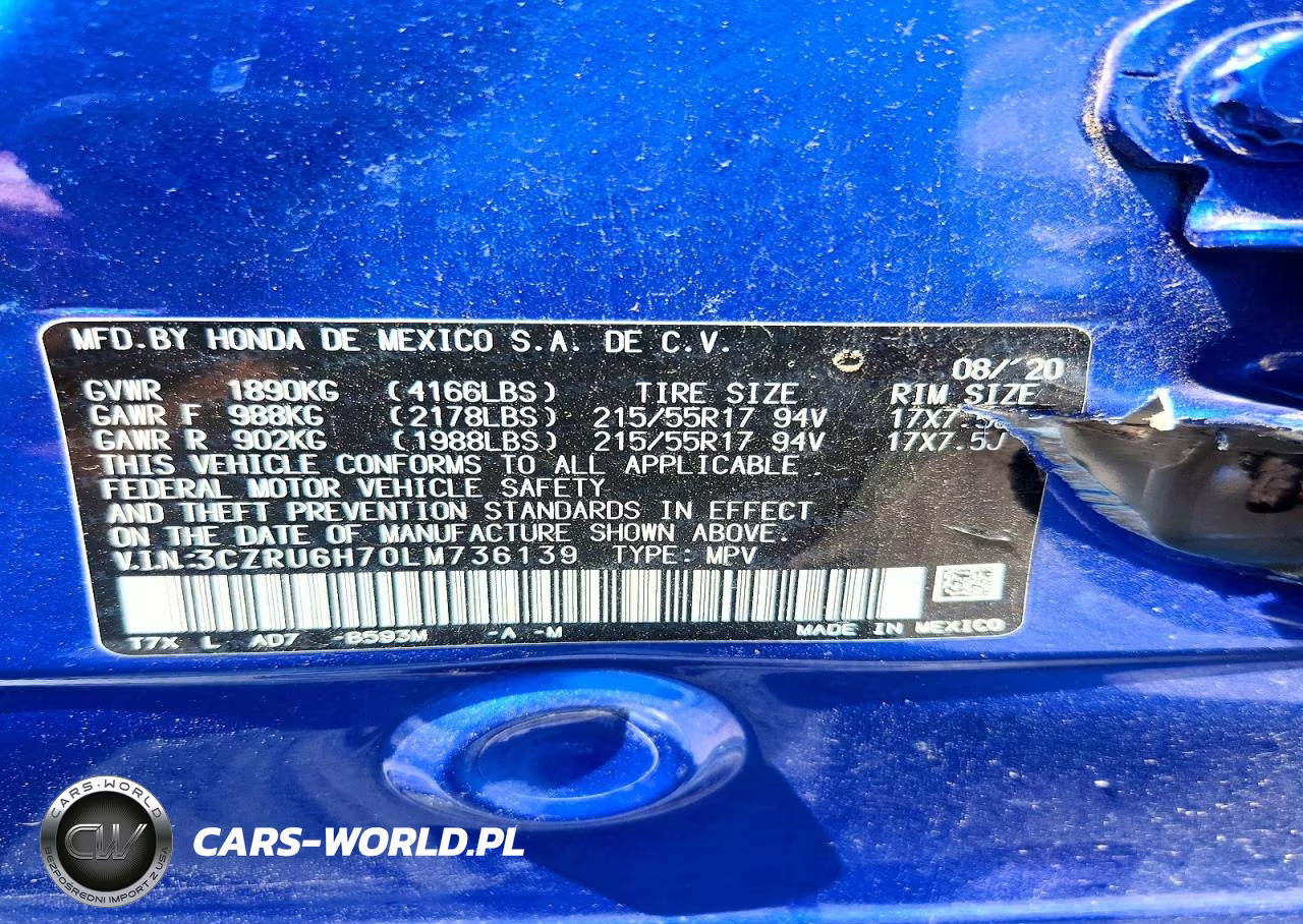 2020 Honda Hr-V Exl VIN:3CZRU6H70LM736139 - 12