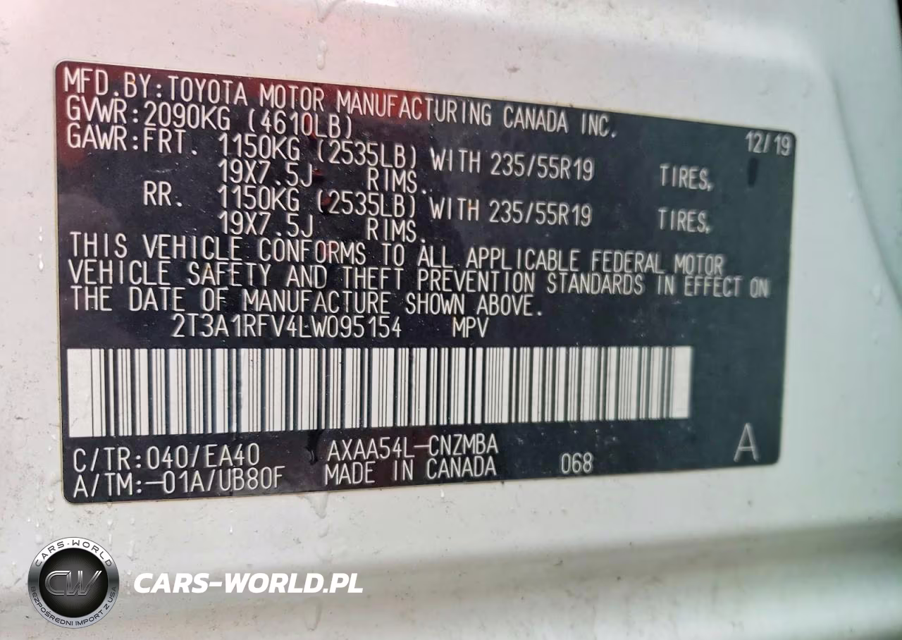 2020 Toyota Rav4 Xle Premium VIN:2T3A1RFV4LW095154 - 12