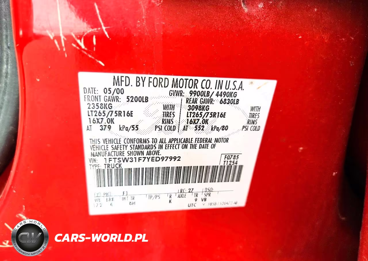 2000 Ford F350 Srw Super Duty VIN:1FTSW31F7YED97992 - 12