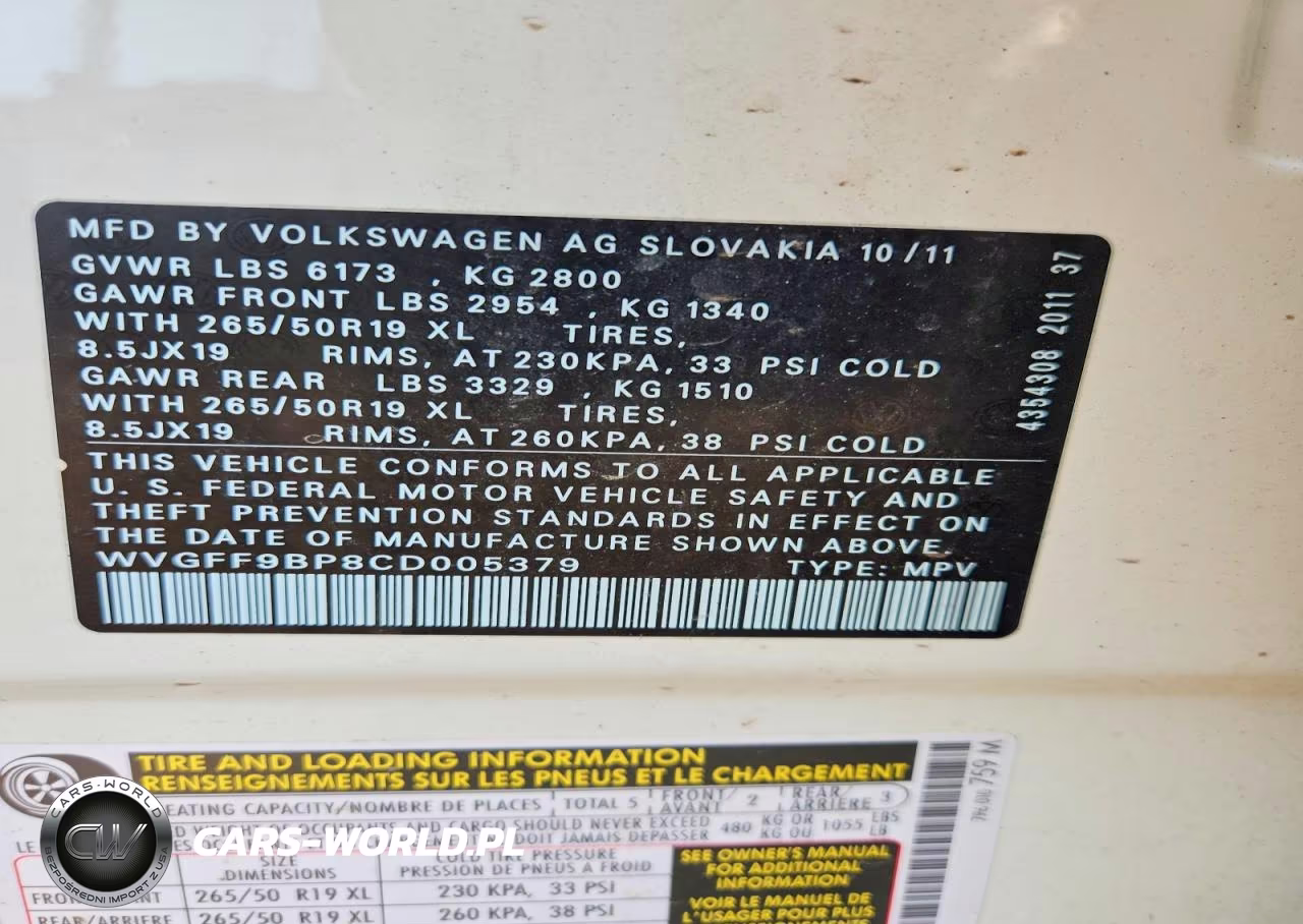 2012 Volkswagen Touareg V6 VIN:WVGFF9BP8CD005379 - 12
