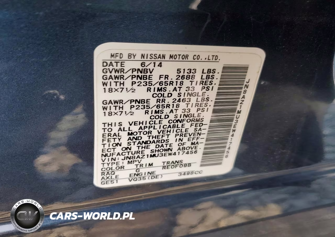 2014 Nissan Murano Sv VIN:JN8AZ1MU3EW417456 - 13