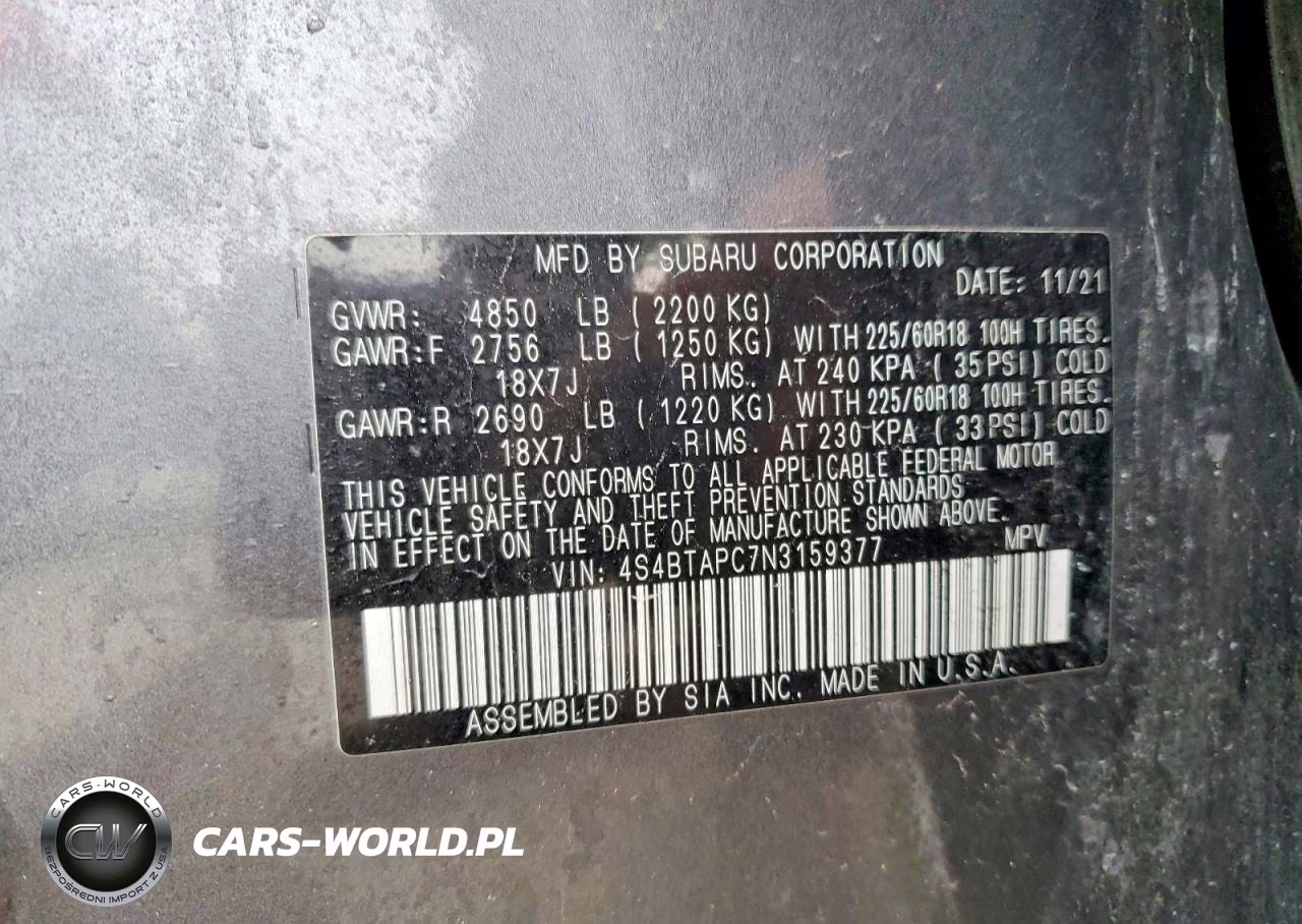 2022 Subaru Outback Touring VIN:4S4BTAPC7N3159377 - 13