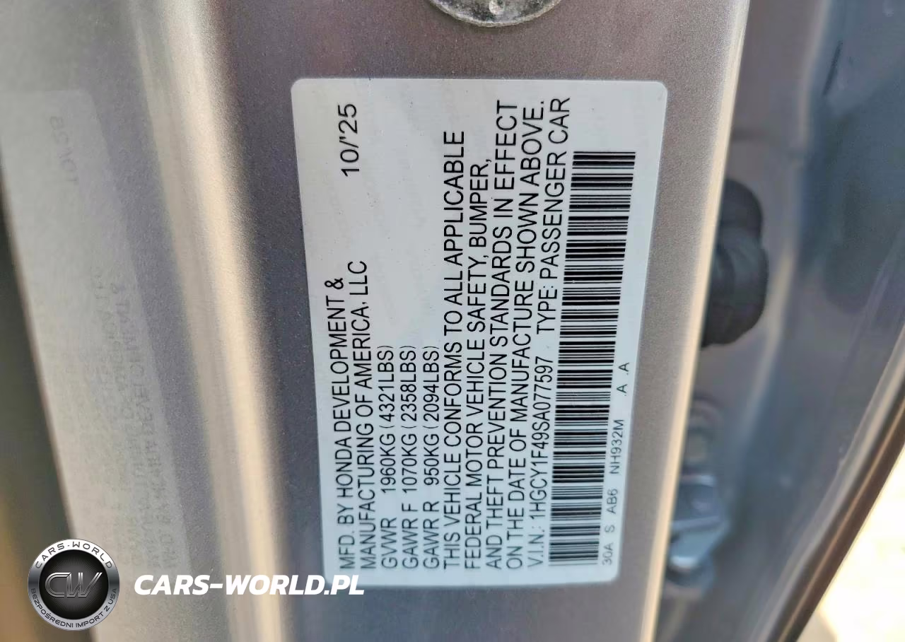 2025 Honda Accord Se VIN:1HGCY1F49SA077597 - 12