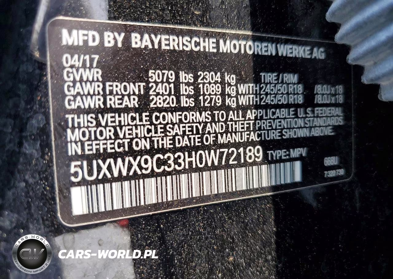 2017 BMW X3 xDrive28I VIN:5UXWX9C33H0W72189 - 13