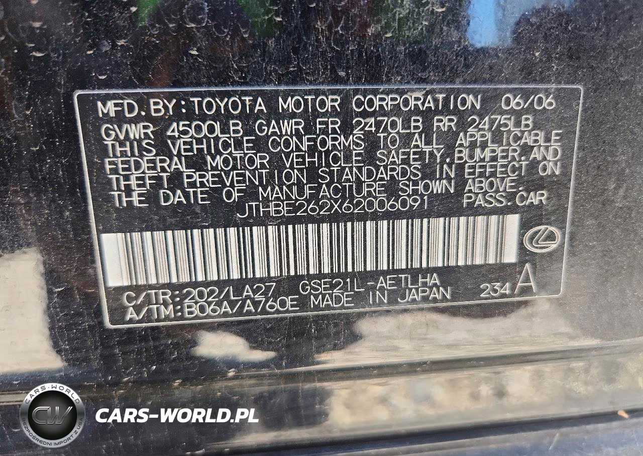 2006 Lexus Is 350 VIN:JTHBE262X62006091 - 13