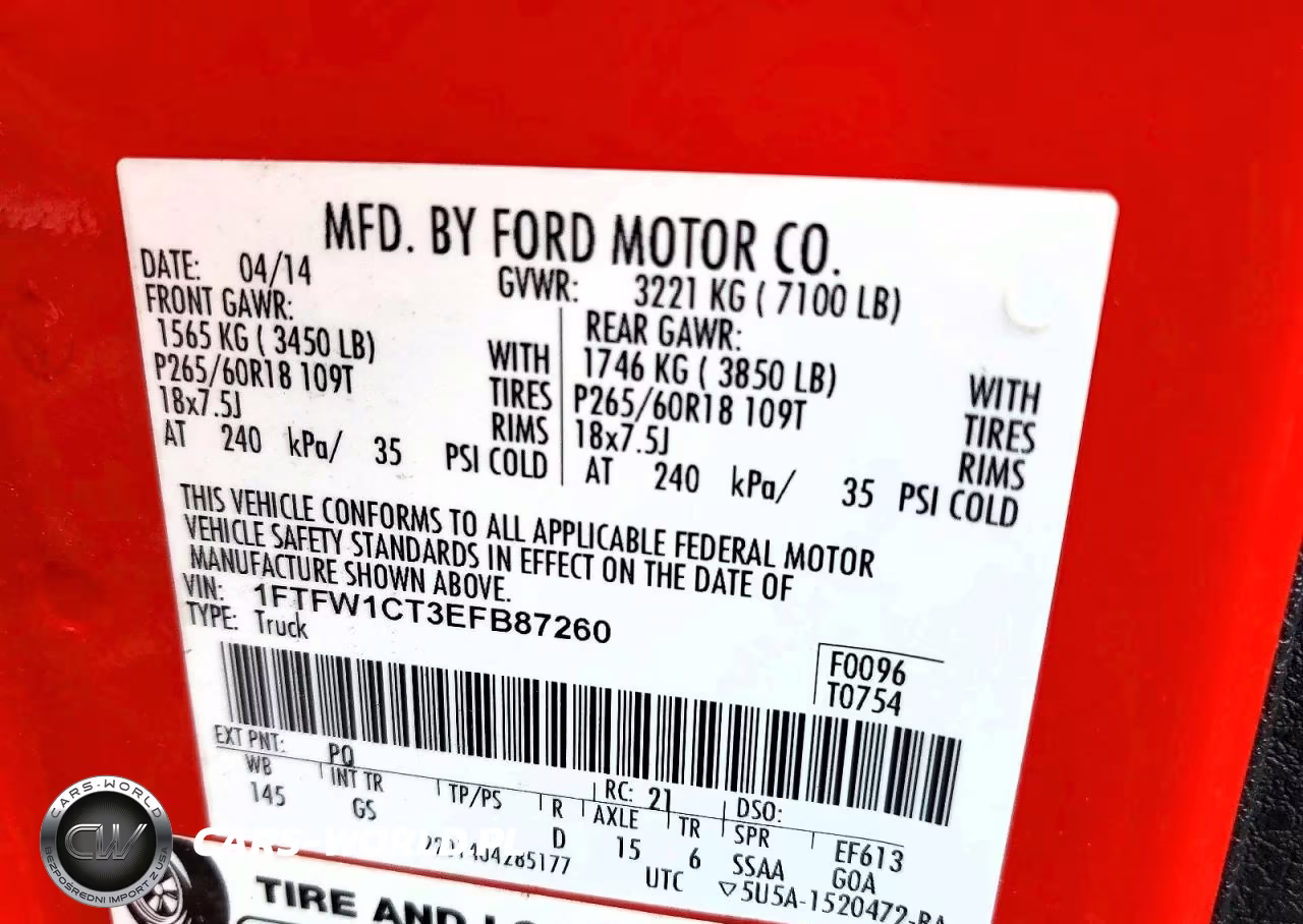2014 Ford F150 Supercrew VIN:1FTFW1CT3EFB87260 - 12