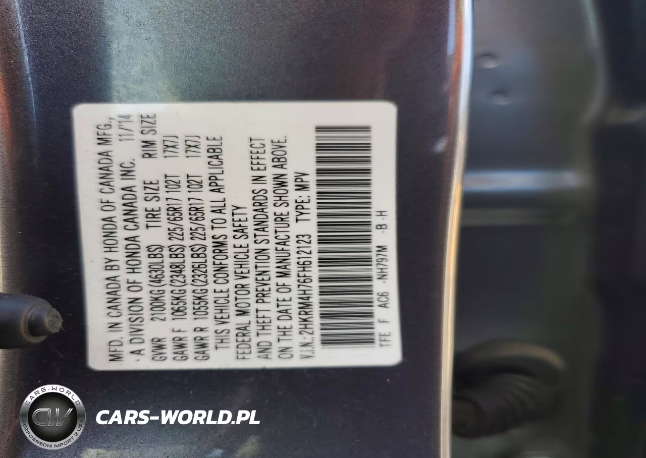 2015 Honda Cr-V Exl VIN:2HKRM4H76FH612123 - 14
