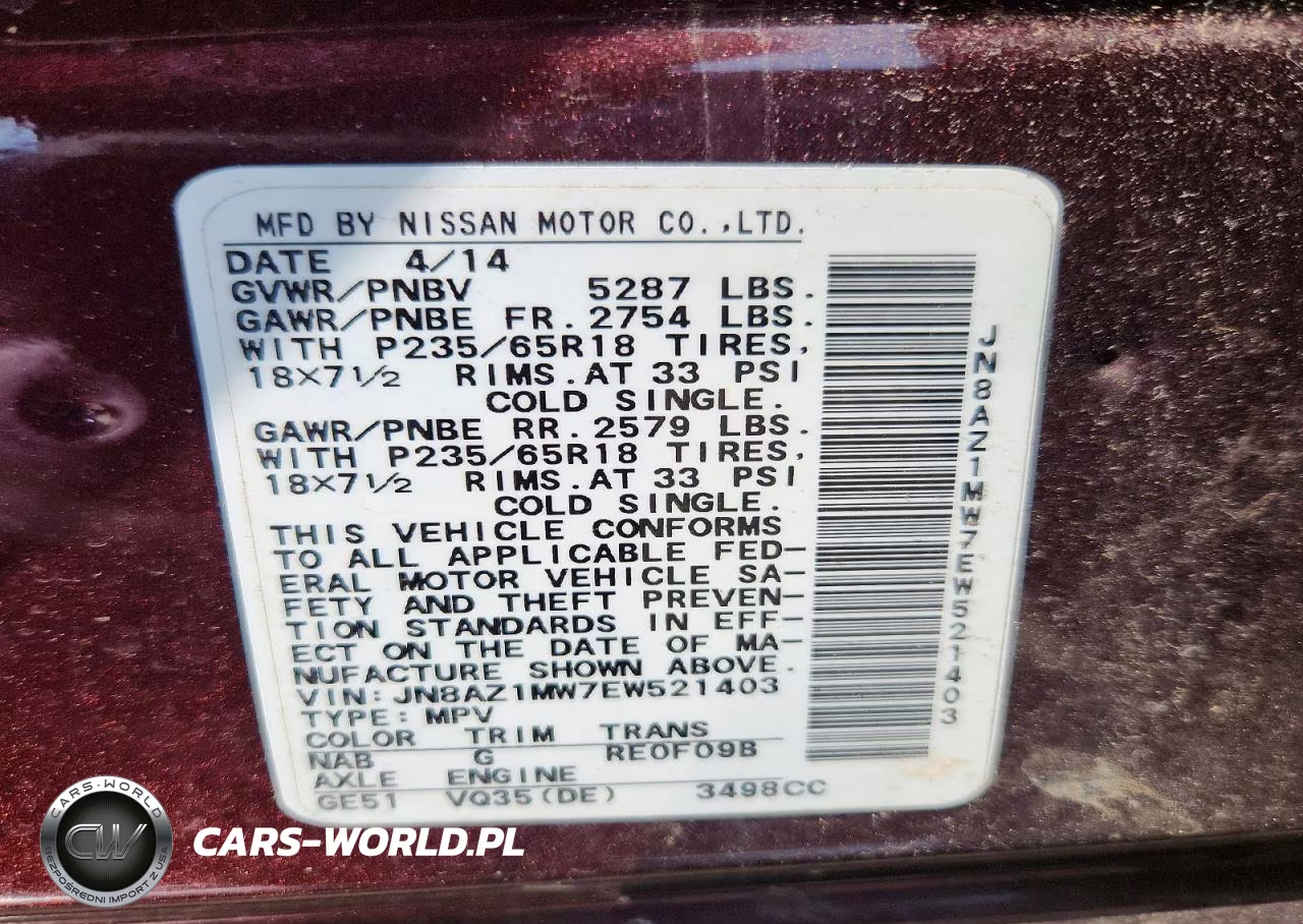 2014 Nissan Murano Sl VIN:JN8AZ1MW7EW521403 - 13