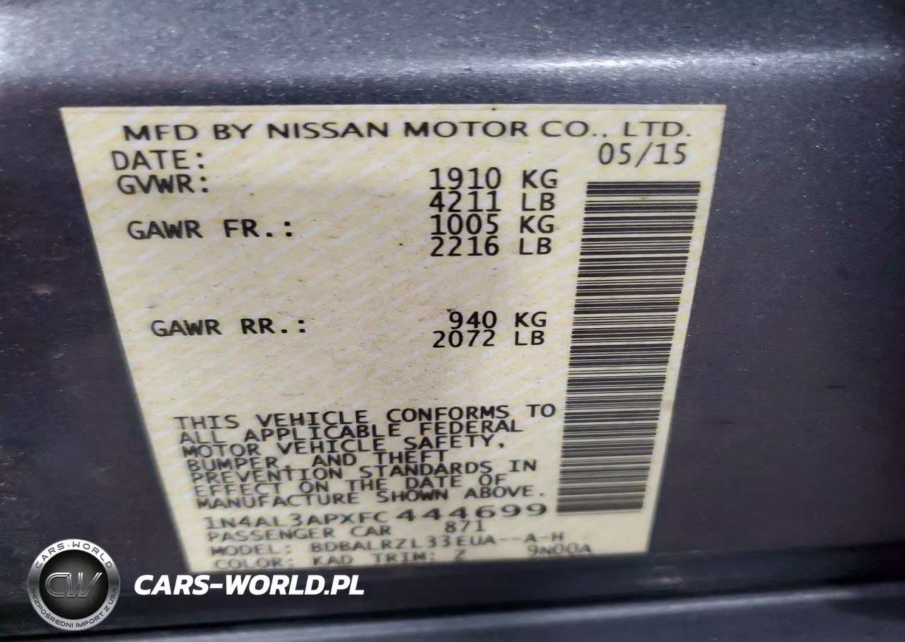 2015 Nissan Altima 2.5 Sl VIN:1N4AL3APXFC444699 - 12