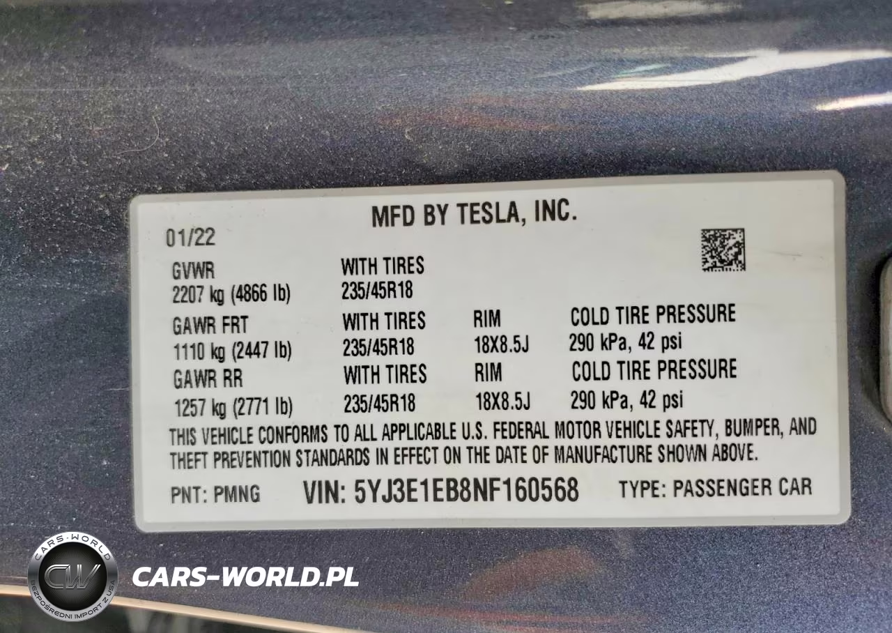 2022 Tesla Model 3 VIN:5YJ3E1EB8NF160568 - 12