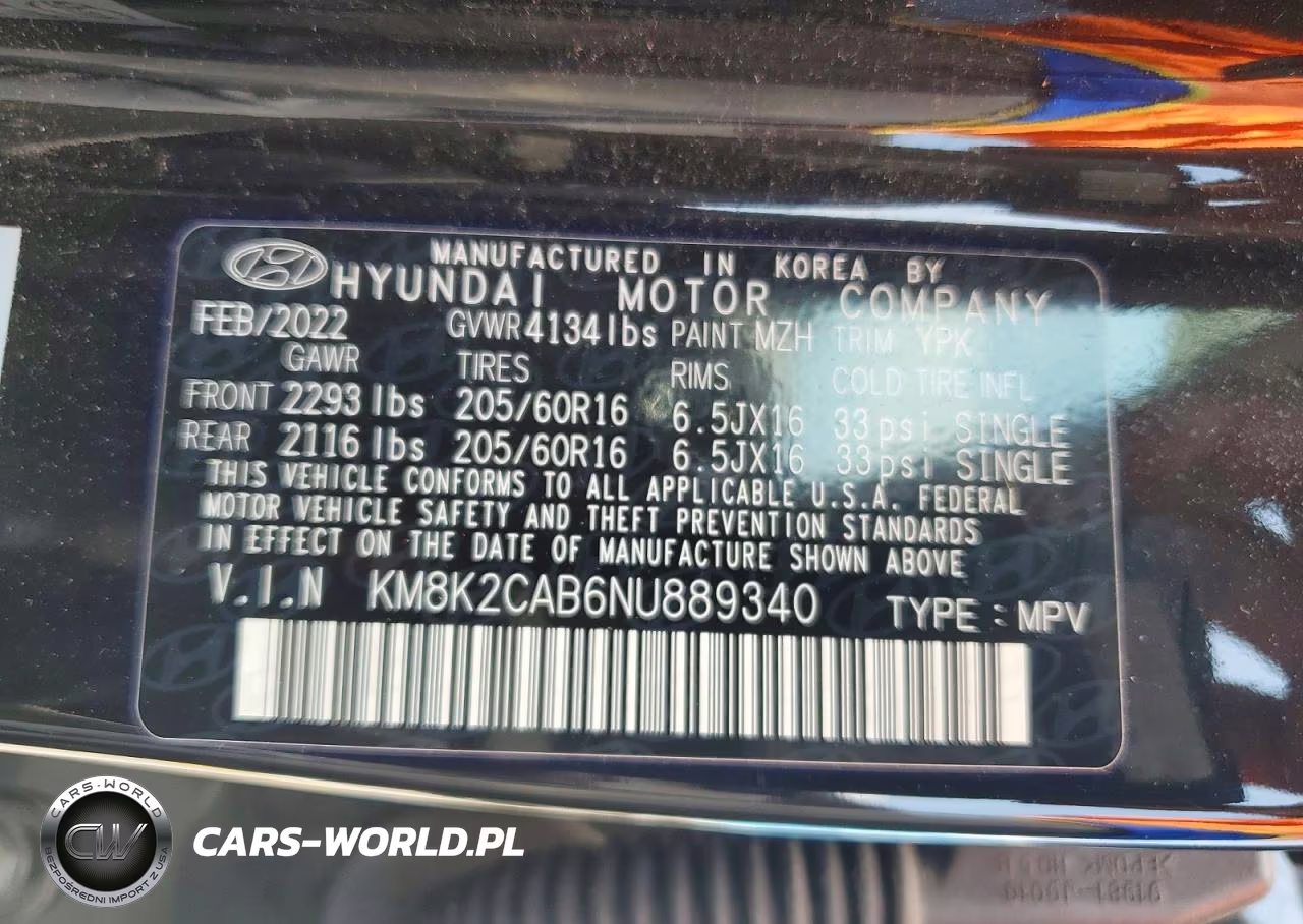2022 Hyundai Kona Se VIN:KM8K2CAB6NU889340 - 13