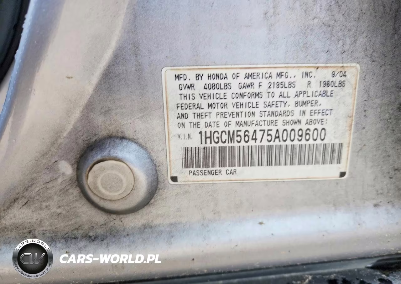 2005 Honda Accord Lx VIN:1HGCM56475A009600 - 12