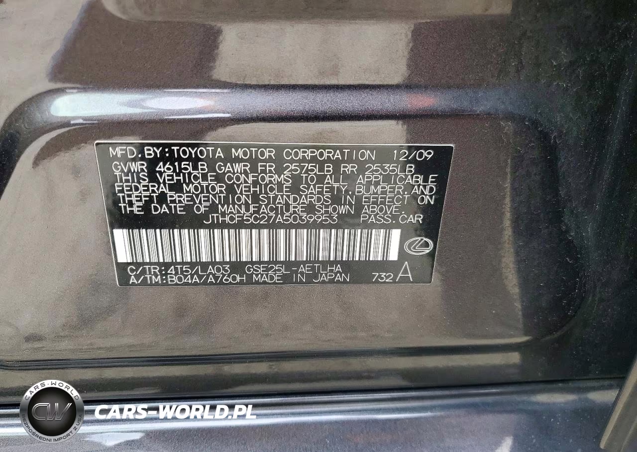 2010 Lexus Is 250 VIN:JTHCF5C27A5039953 - 12