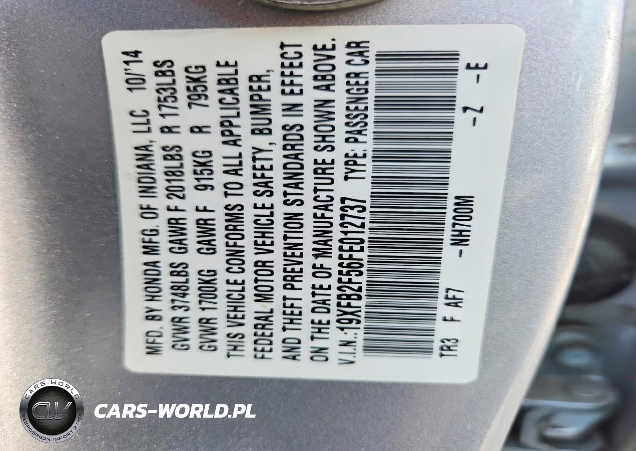 2015 Honda Civic Lx VIN:19XFB2F56FE012737 - 12