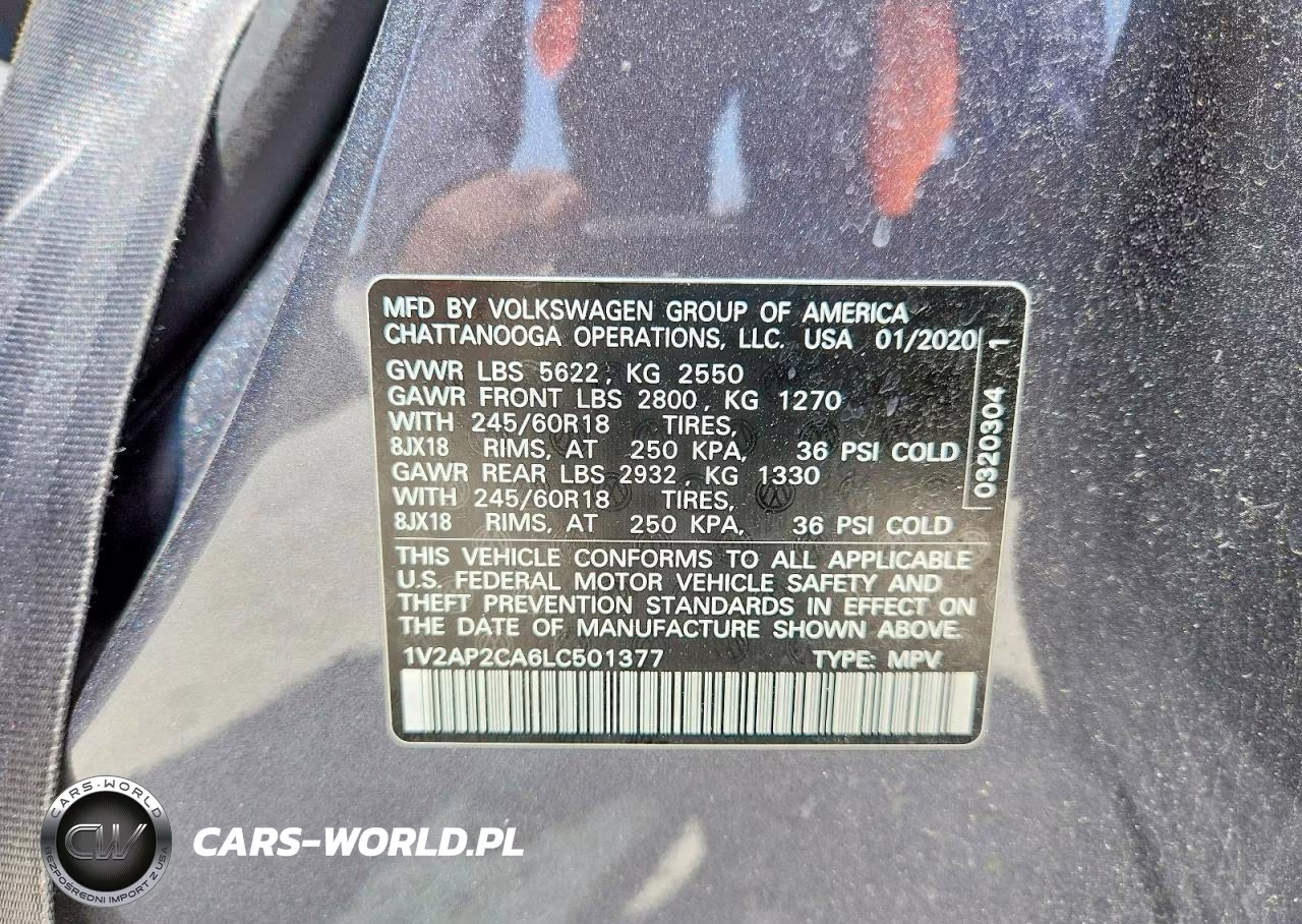 2020 Volkswagen Atlas S VIN:1V2AP2CA6LC501377 - 13