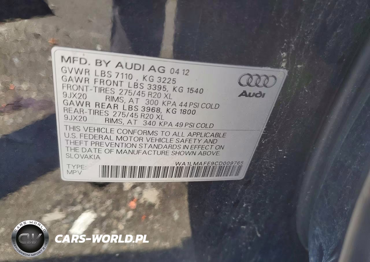 2012 Audi Q7 Premium Plus VIN:WA1LMAFE9CD009765 - 12