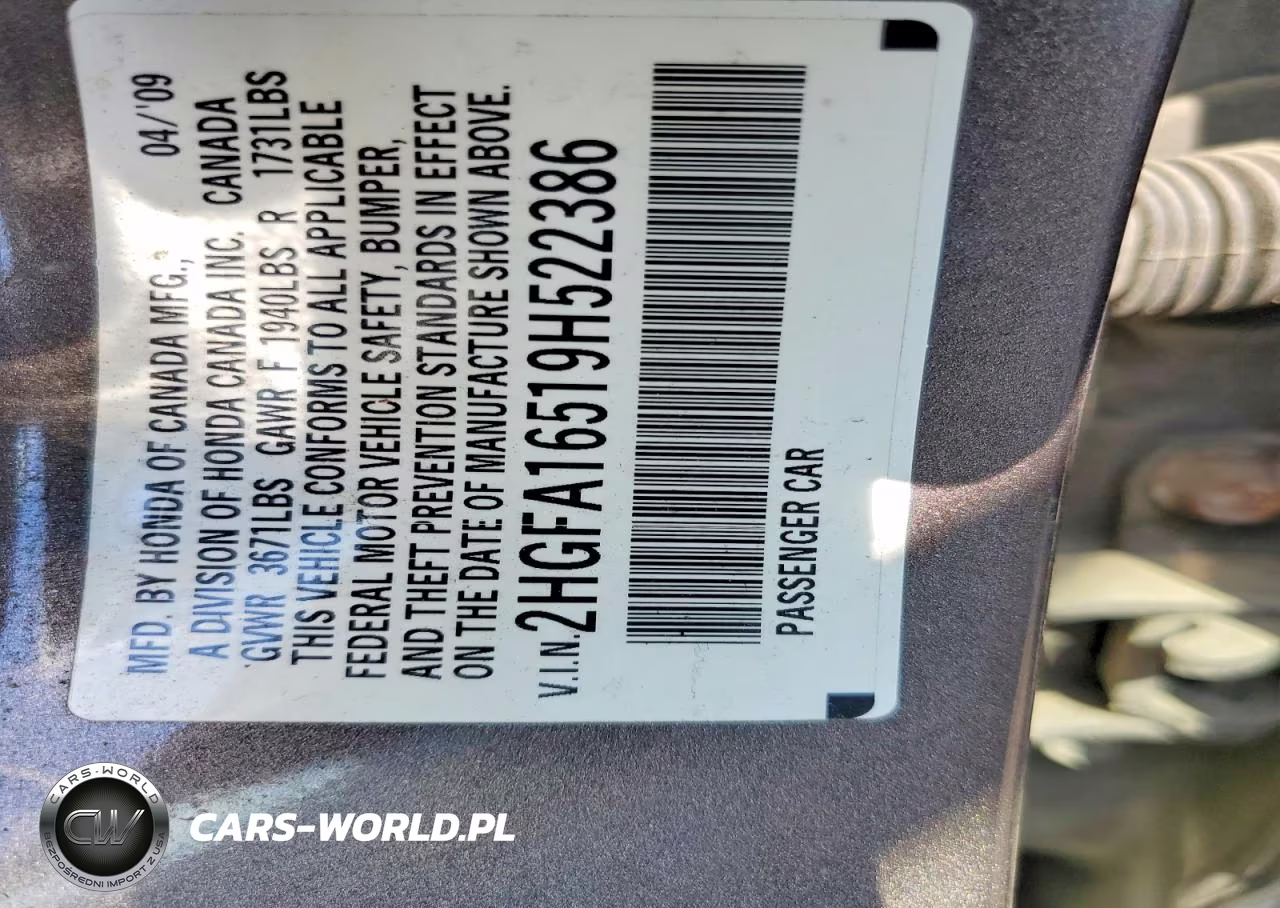 2009 Honda Civic Lx VIN:2HGFA16519H522386 - 12