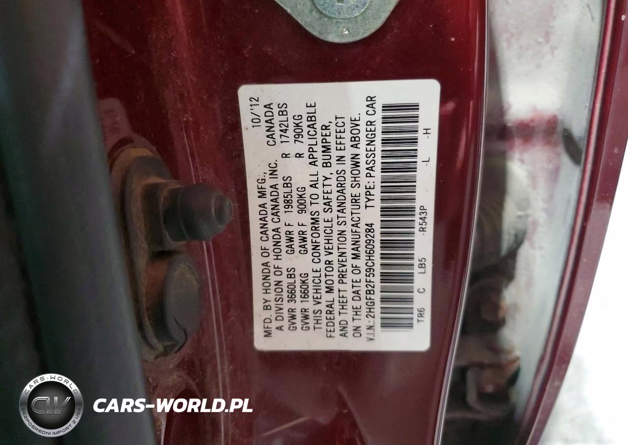 2012 Honda Civic Lx VIN:2HGFB2F59CH609284 - 12