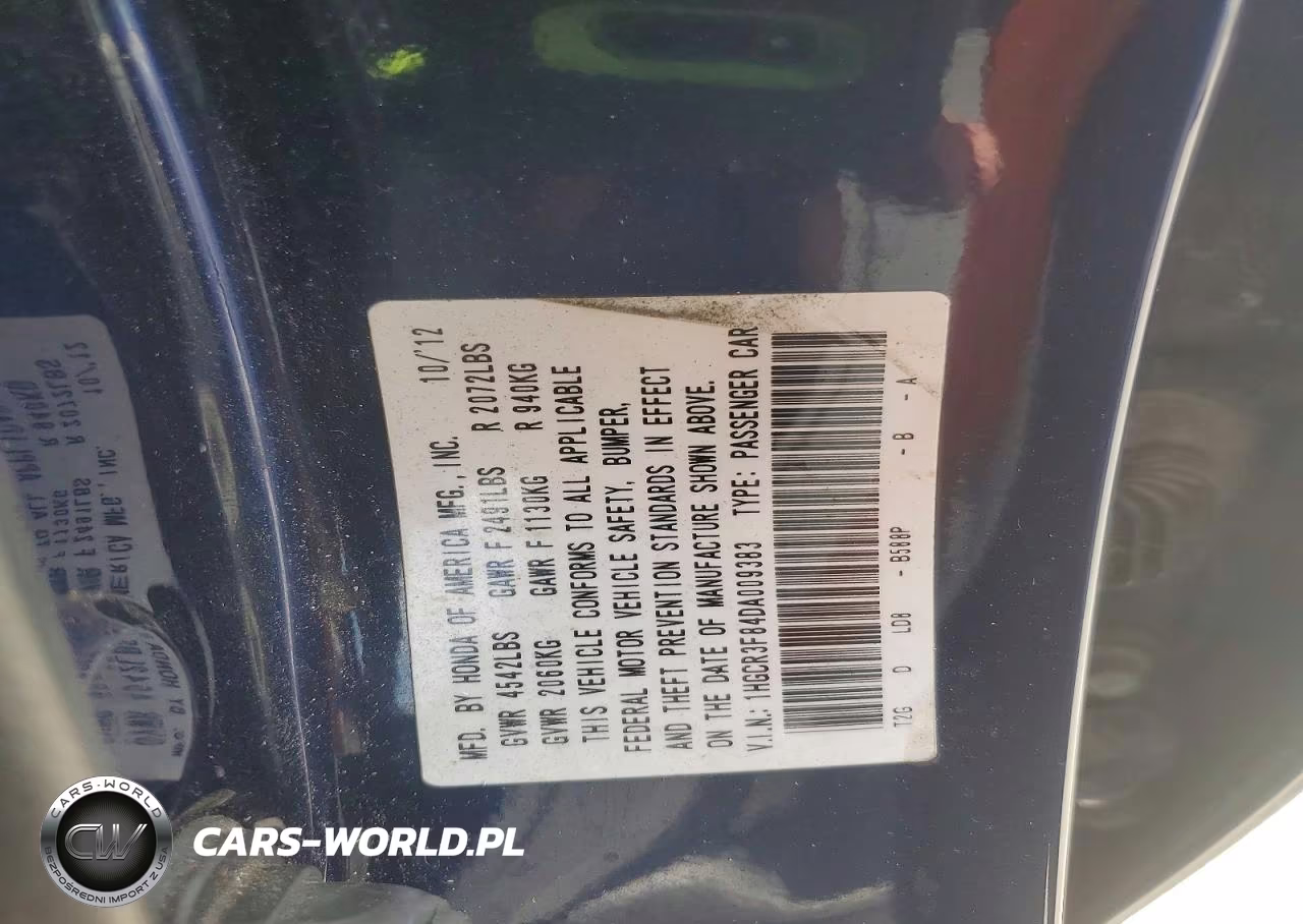 2013 Honda Accord Exl VIN:1HGCR3F84DA009383 - 12