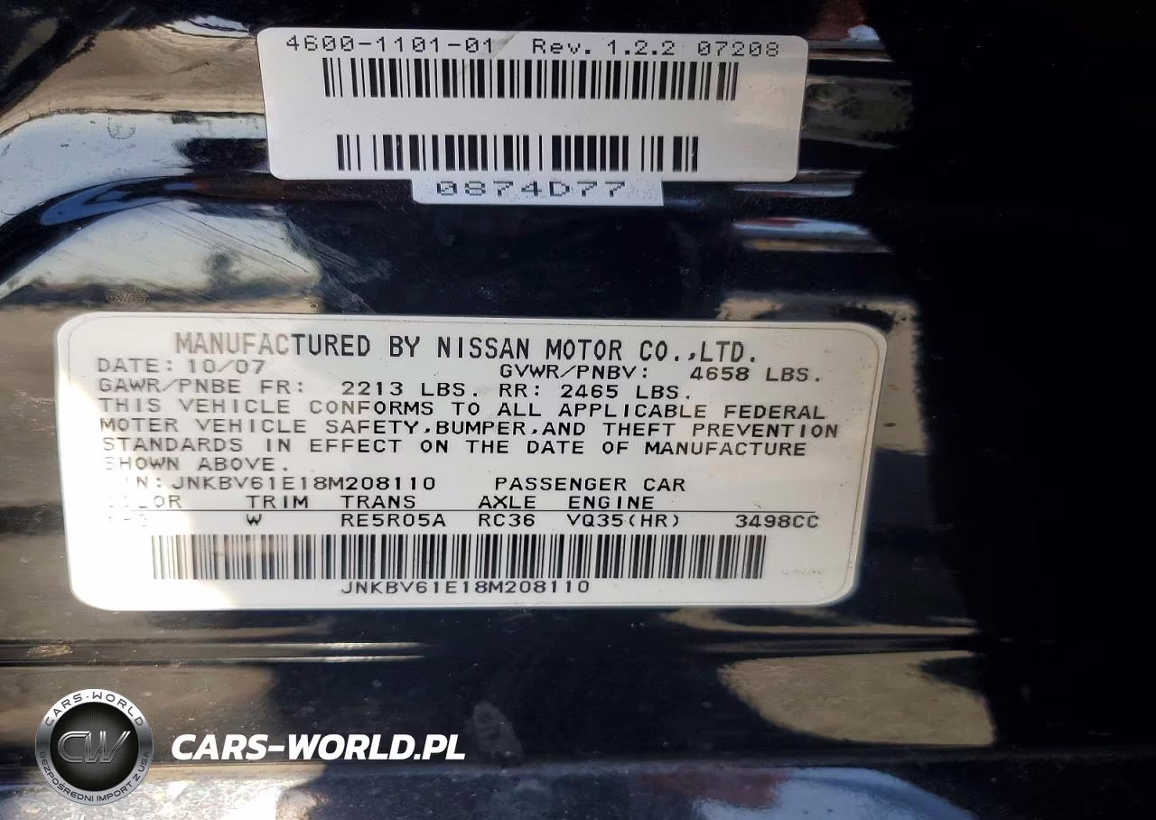 2008 Infiniti G35 Base VIN:JNKBV61E18M208110 - 12