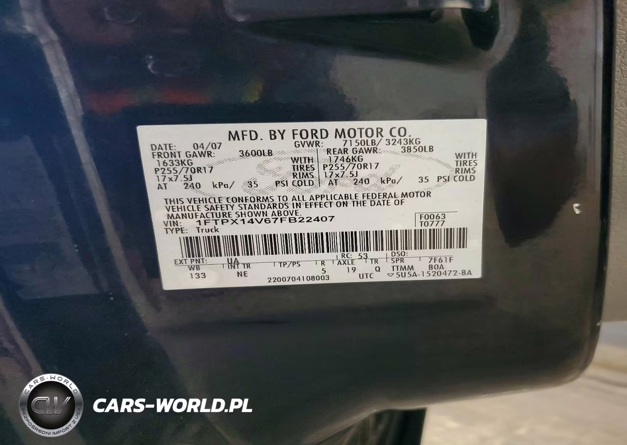 2007 Ford F150 VIN:1FTPX14V67FB22407 - 12