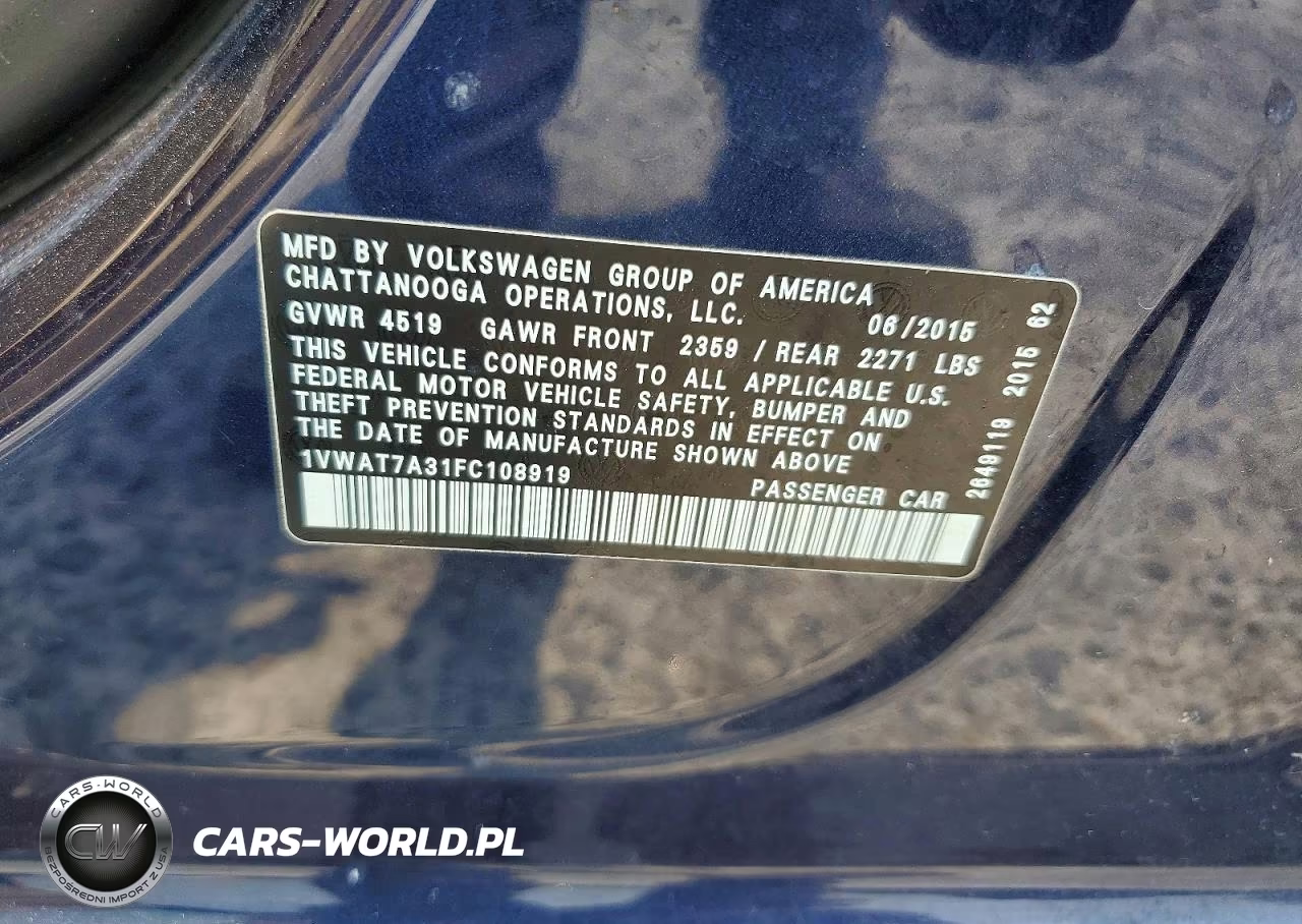 2015 Volkswagen Passat S VIN:1VWAT7A31FC108919 - 13