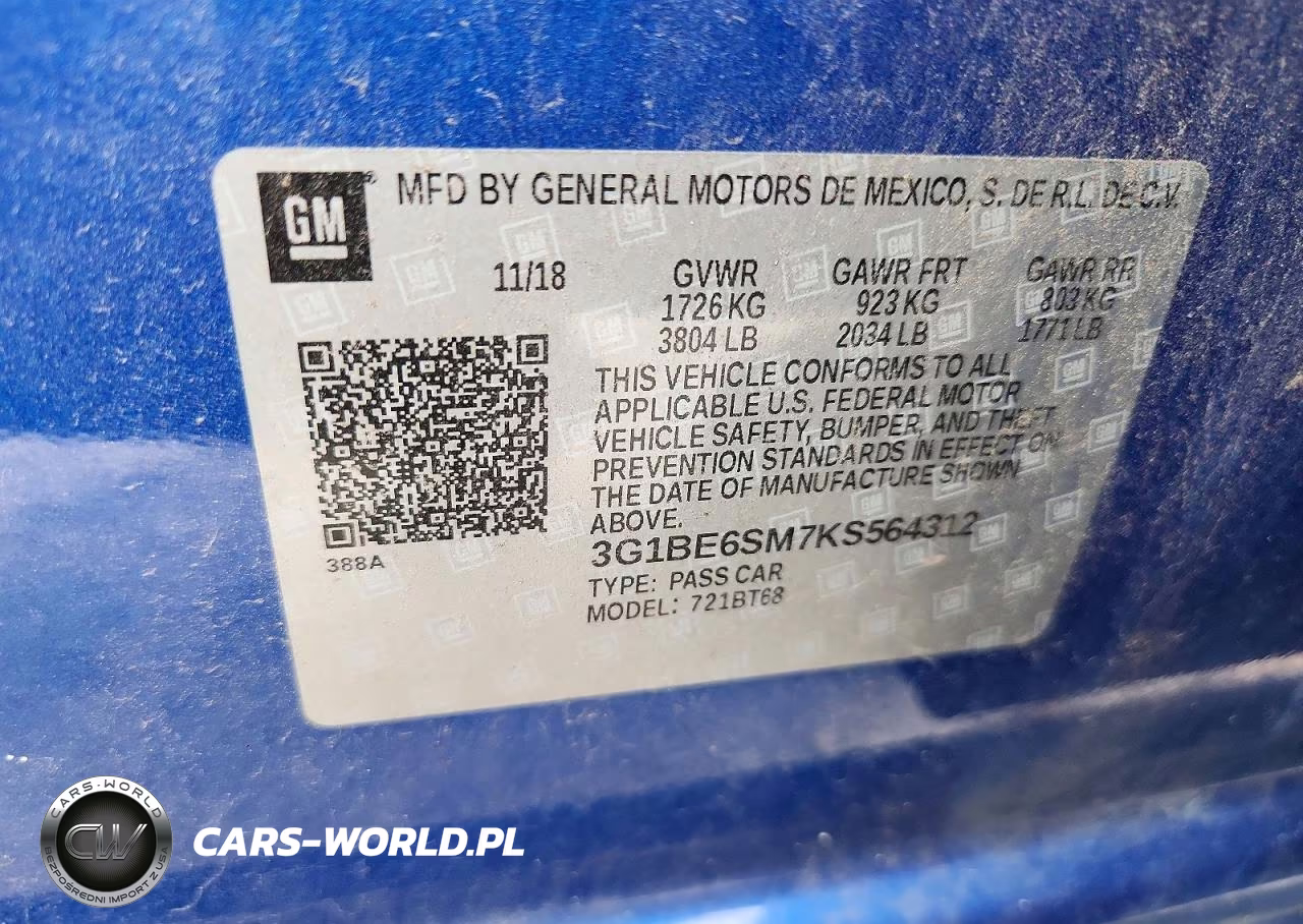 2019 Chevrolet Cruze Lt VIN:3G1BE6SM7KS564312 - 12