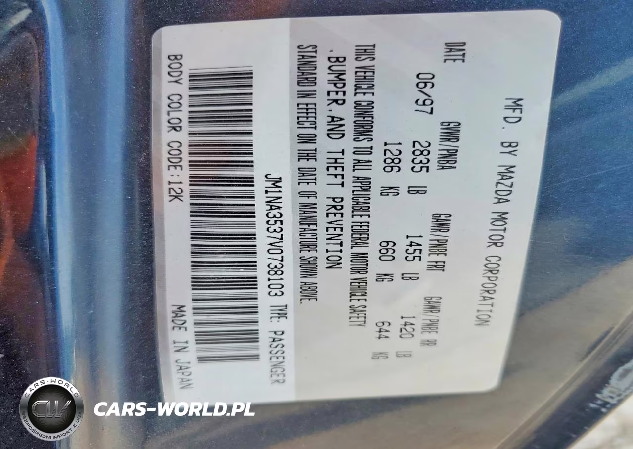 1997 Mazda Mx-5 Miata VIN:JM1NA3537V0738103 - 12