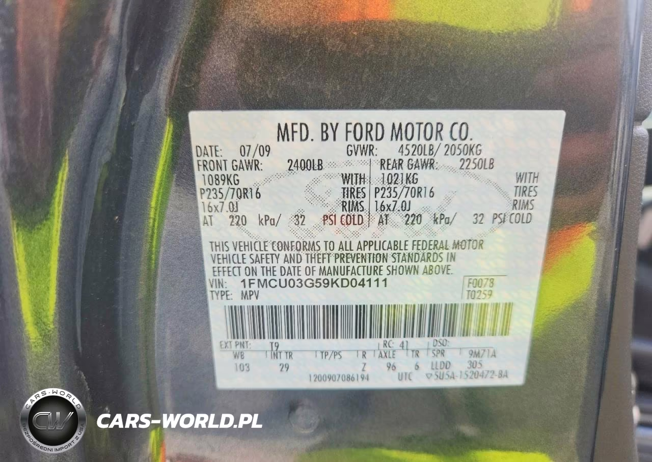 2009 Ford Escape Xlt VIN:1FMCU03G59KD04111 - 13