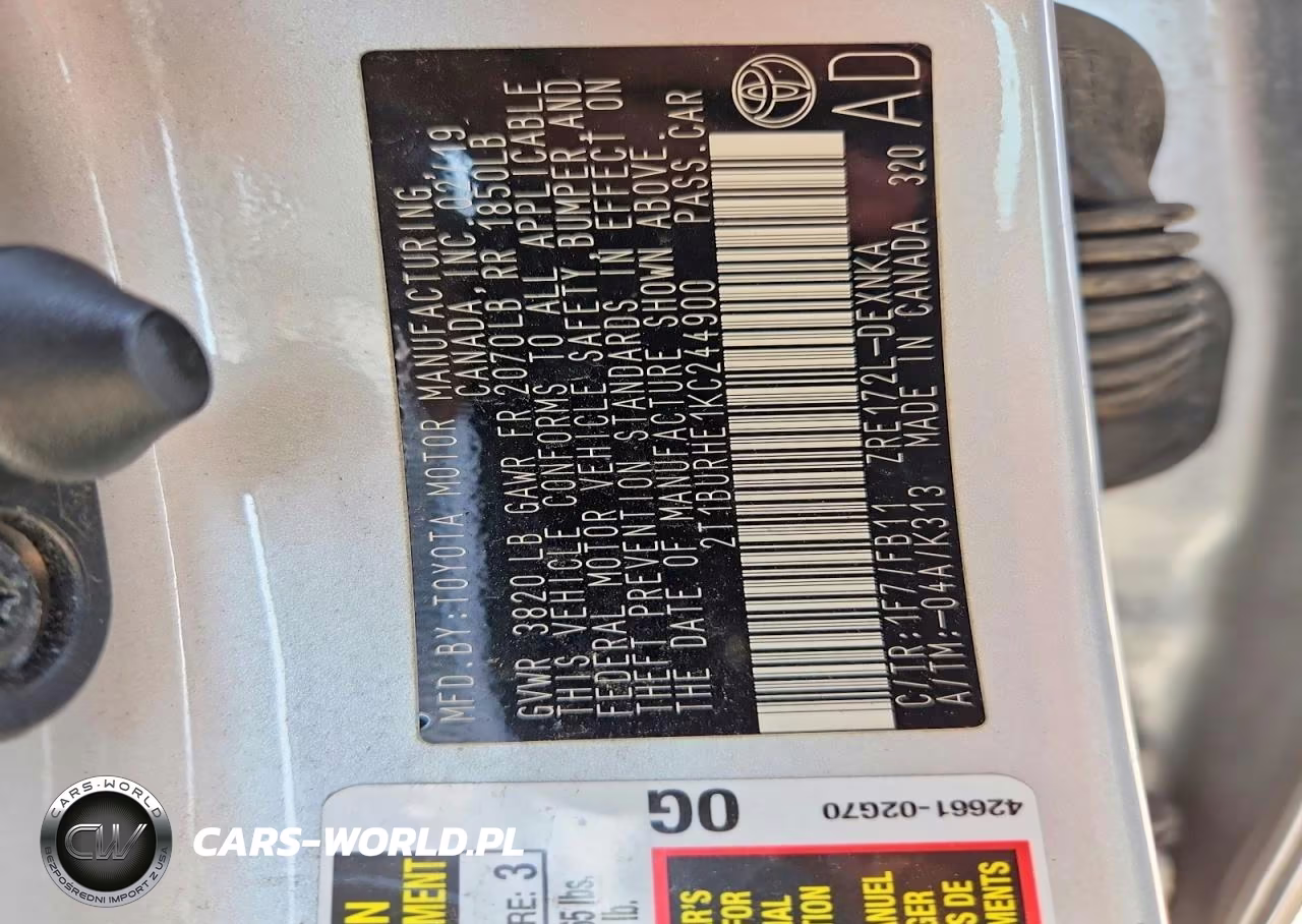 2019 Toyota Corolla Le VIN:2T1BURHE1KC244900 - 12