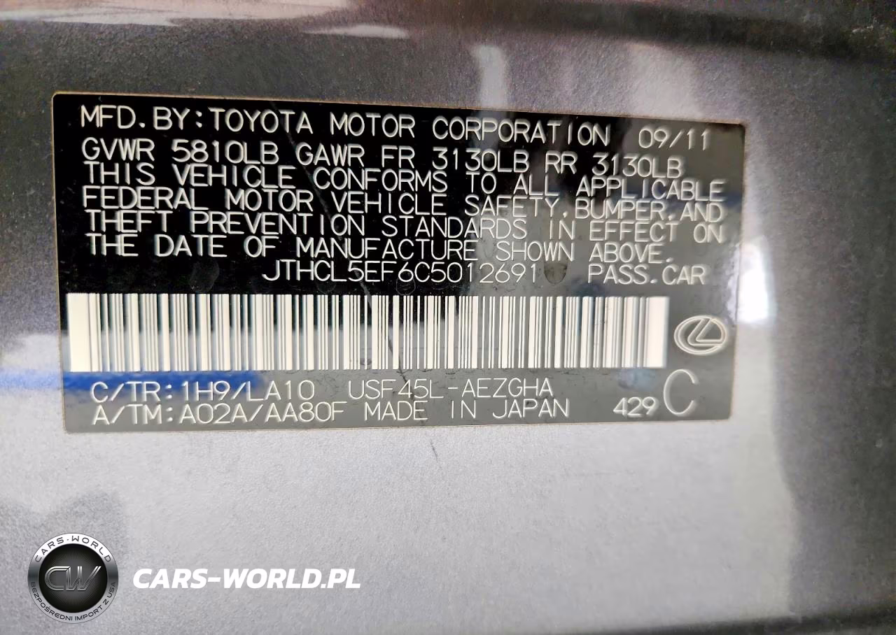 2012 Lexus Ls 460 VIN:JTHCL5EF6C5012691 - 12
