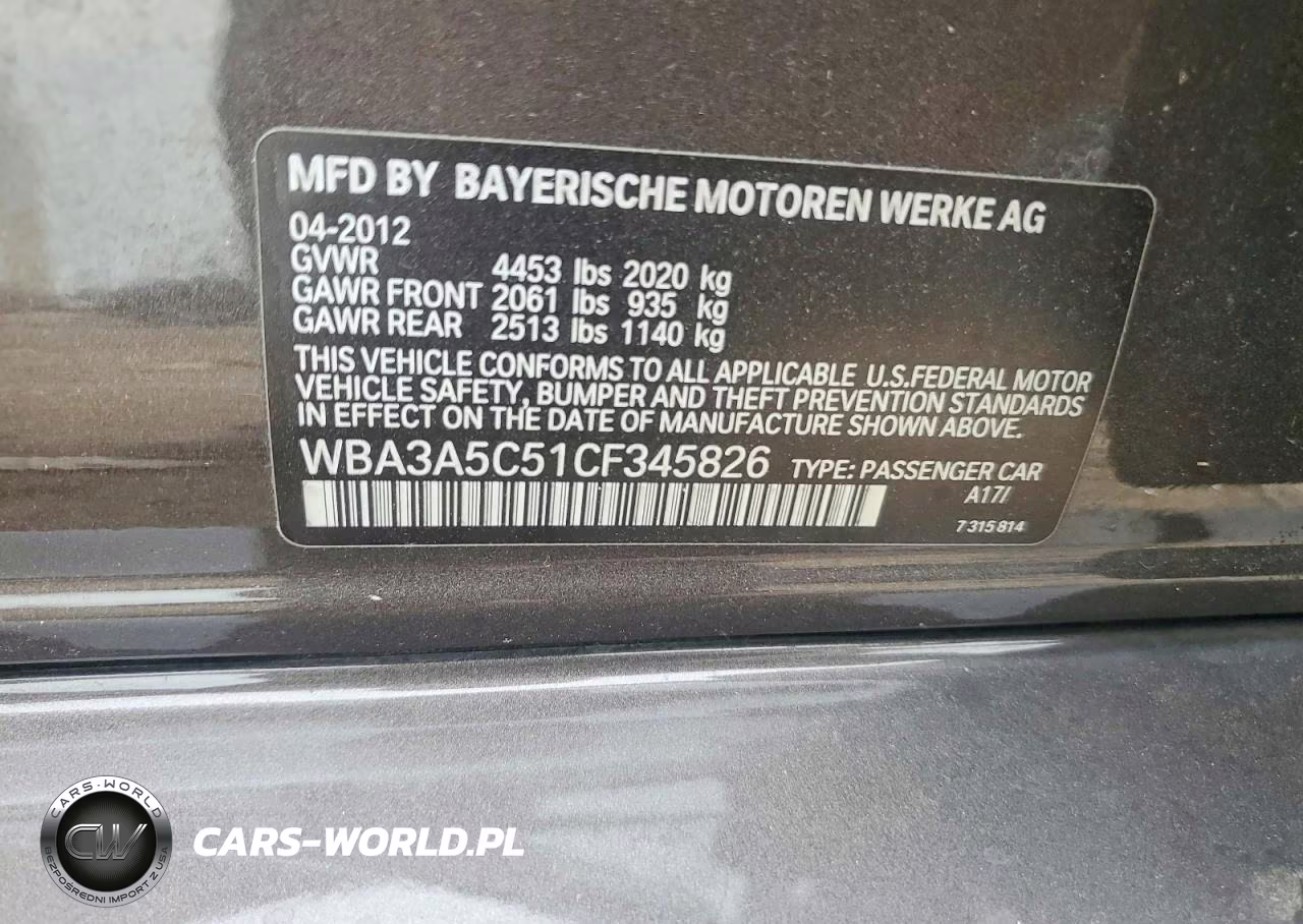 2012 BMW 328 I VIN:WBA3A5C51CF345826 - 13