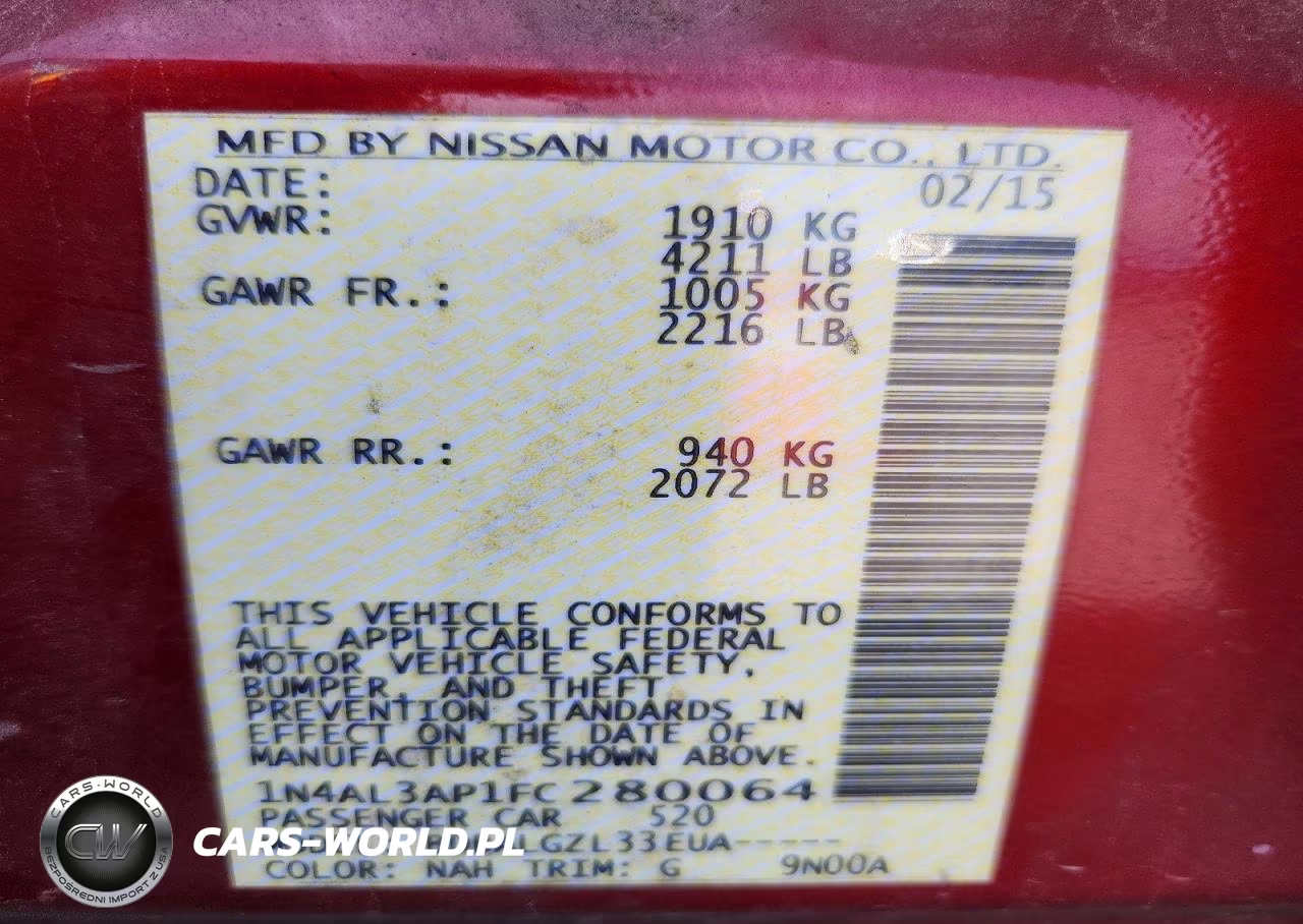 2015 Nissan Altima 2.5 S VIN:1N4AL3AP1FC280064 - 12