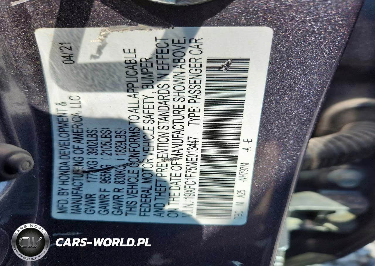 2021 Honda Civic Exl VIN:19XFC1F75ME013447 - 12