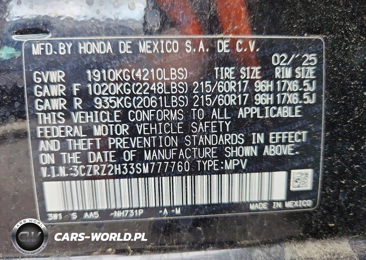 2025 Honda Hr-V Lx VIN:3CZRZ2H33SM777760 - 13
