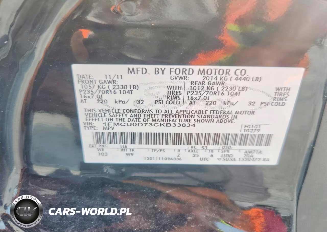 2012 Ford Escape Xlt VIN:1FMCU0D73CKB33834 - 13