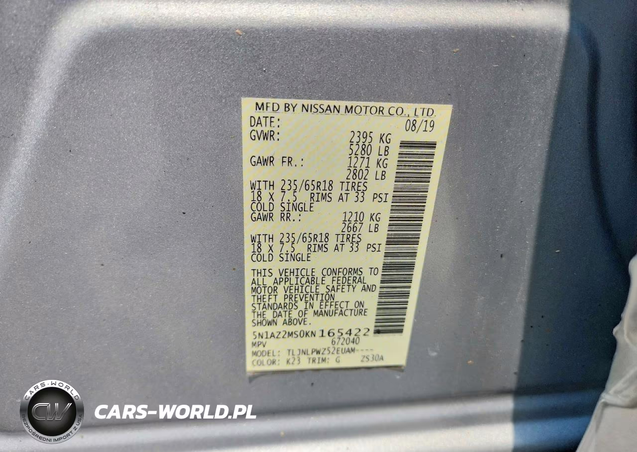 2019 Nissan Murano S VIN:5N1AZ2MS0KN165422 - 14