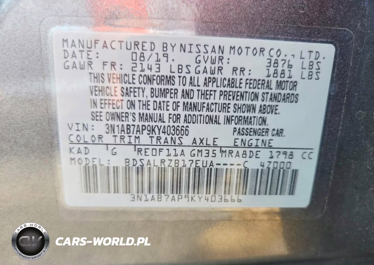 2019 Nissan Sentra Sr VIN:3N1AB7AP9KY403666 - 12