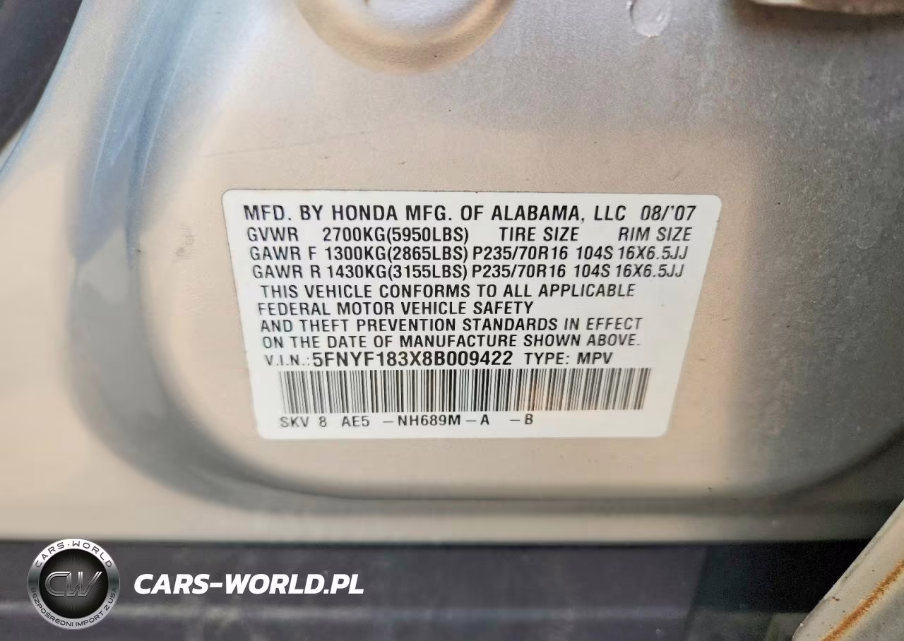 2008 Honda Pilot Se VIN:5FNYF183X8B009422 - 13