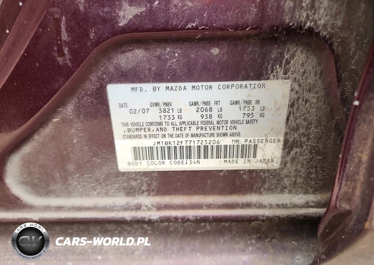 2007 Mazda 3 I VIN:JM1BK12F771725206 - 12