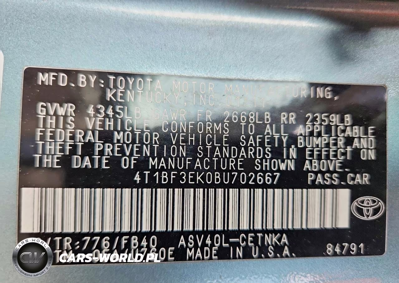 2011 Toyota Camry Le VIN:4T1BF3EK0BU702667 - 12