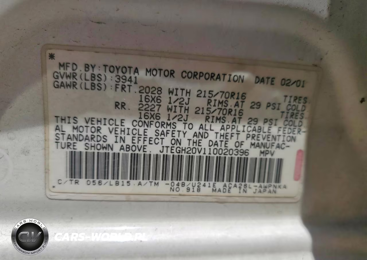 2001 Toyota Rav4 Base VIN:JTEGH20V110020396 - 12
