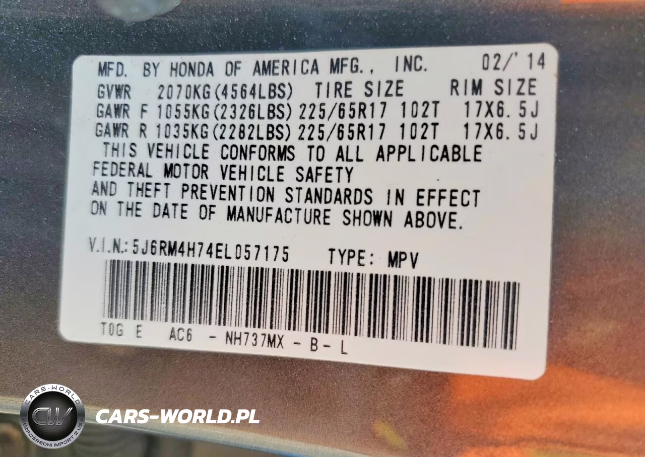 2014 Honda Cr-V Exl VIN:5J6RM4H74EL057175 - 13