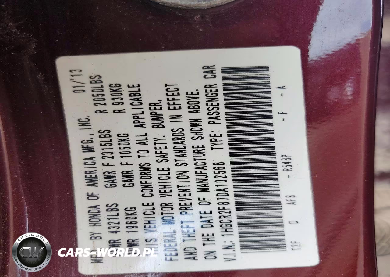 2013 Honda Accord Exl VIN:1HGCR2F87DA102568 - 12
