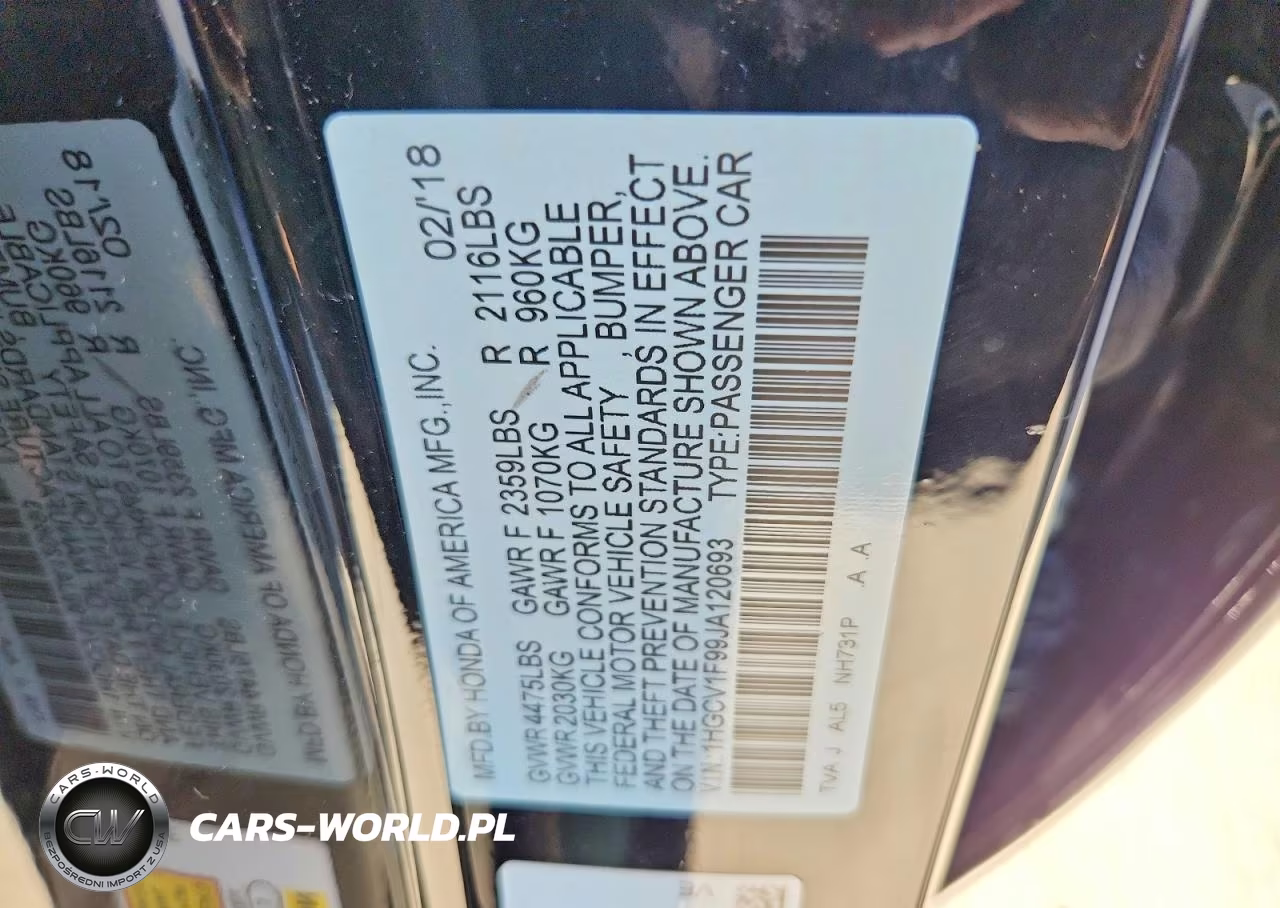 2018 Honda Accord Touring VIN:1HGCV1F99JA120693 - 12