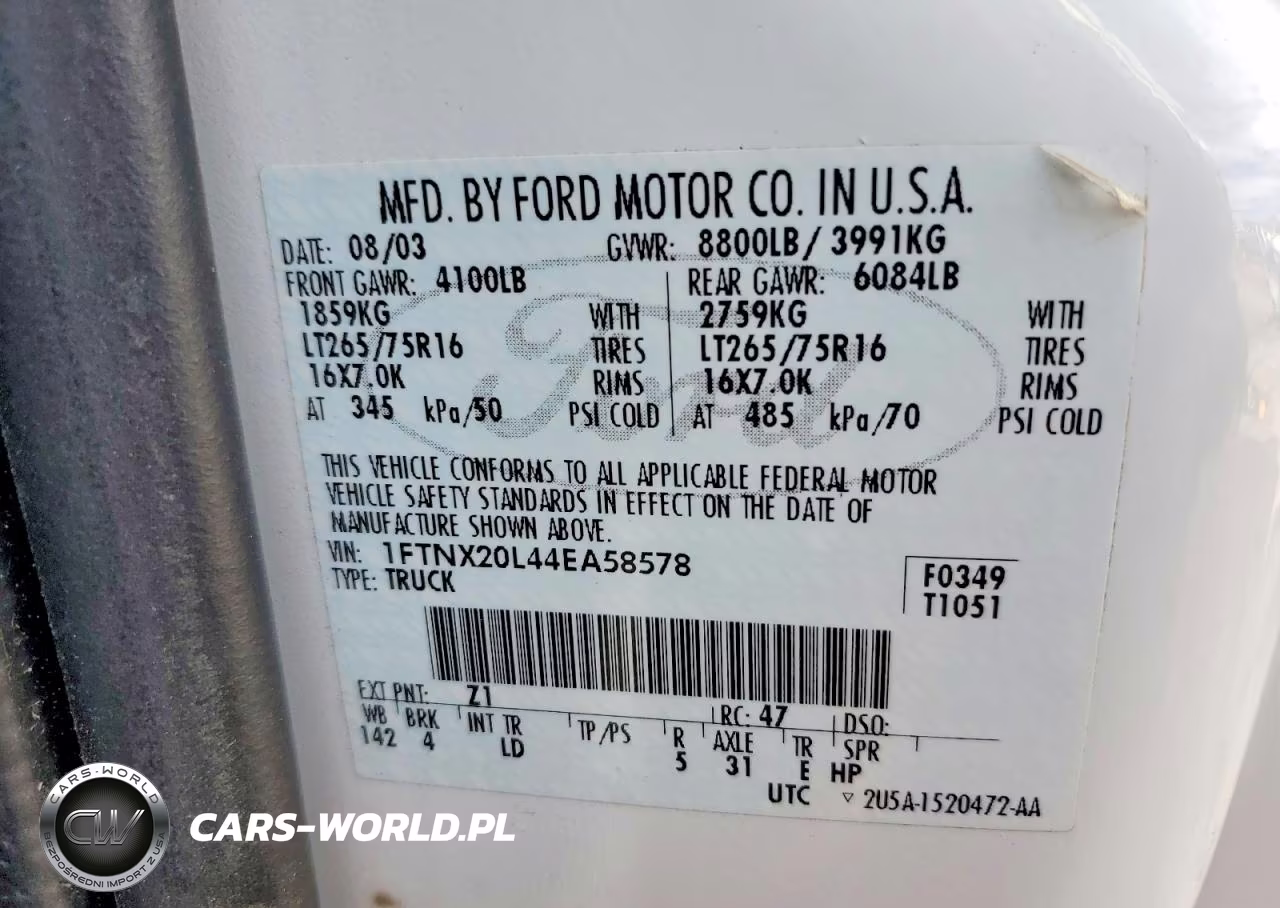 2004 Ford F250 Super Duty VIN:1FTNX20L44EA58578 - 12