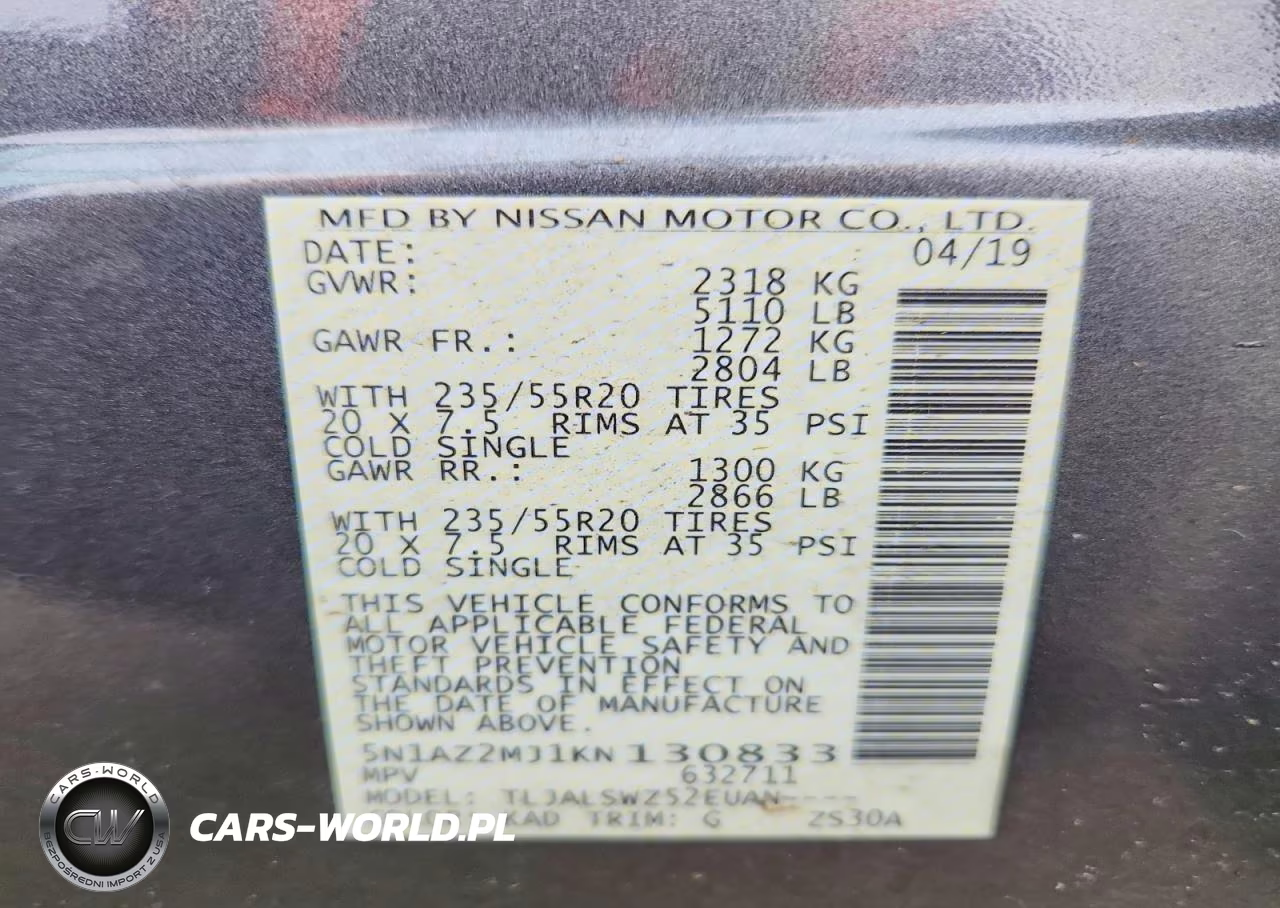 2019 Nissan Murano S VIN:5N1AZ2MJ1KN130833 - 14